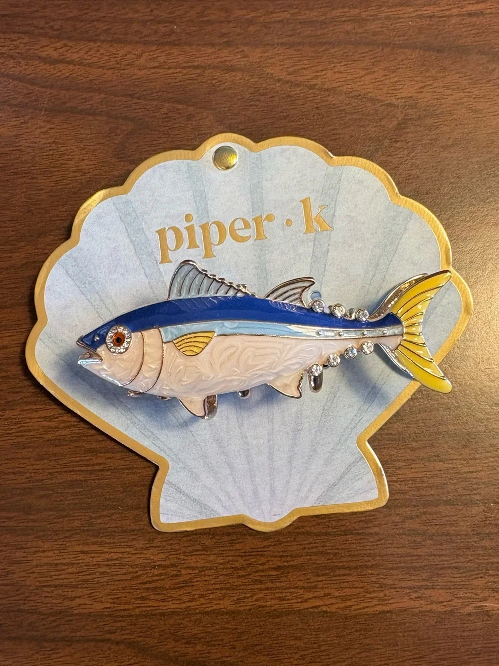 Piper K Enamel Rhinestone Tuna Fish Hair Clip Clamp Blue Yellow NWT